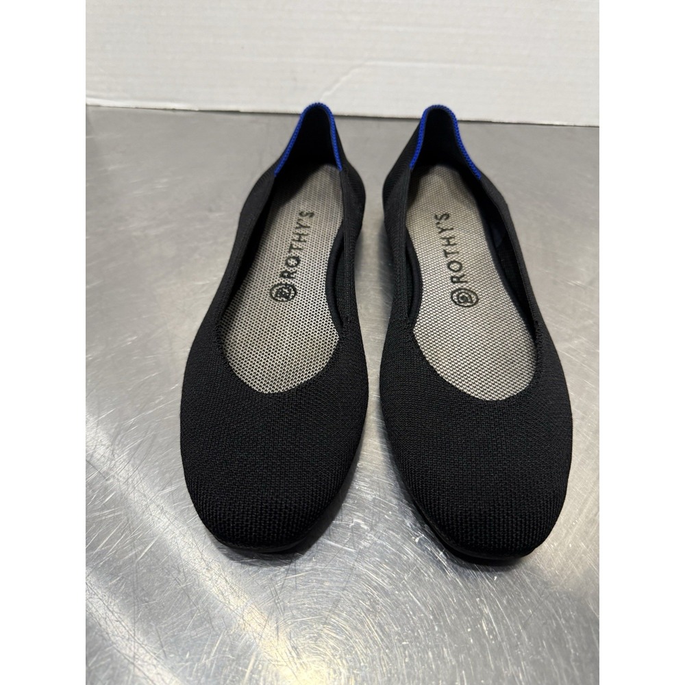 Rothy’s Black Knit Ballet Flats with Blue Trim